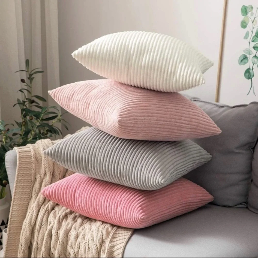Luxury Home | Oversized Chic Grey Soft Corduroy Striped Throw Pillow Covers